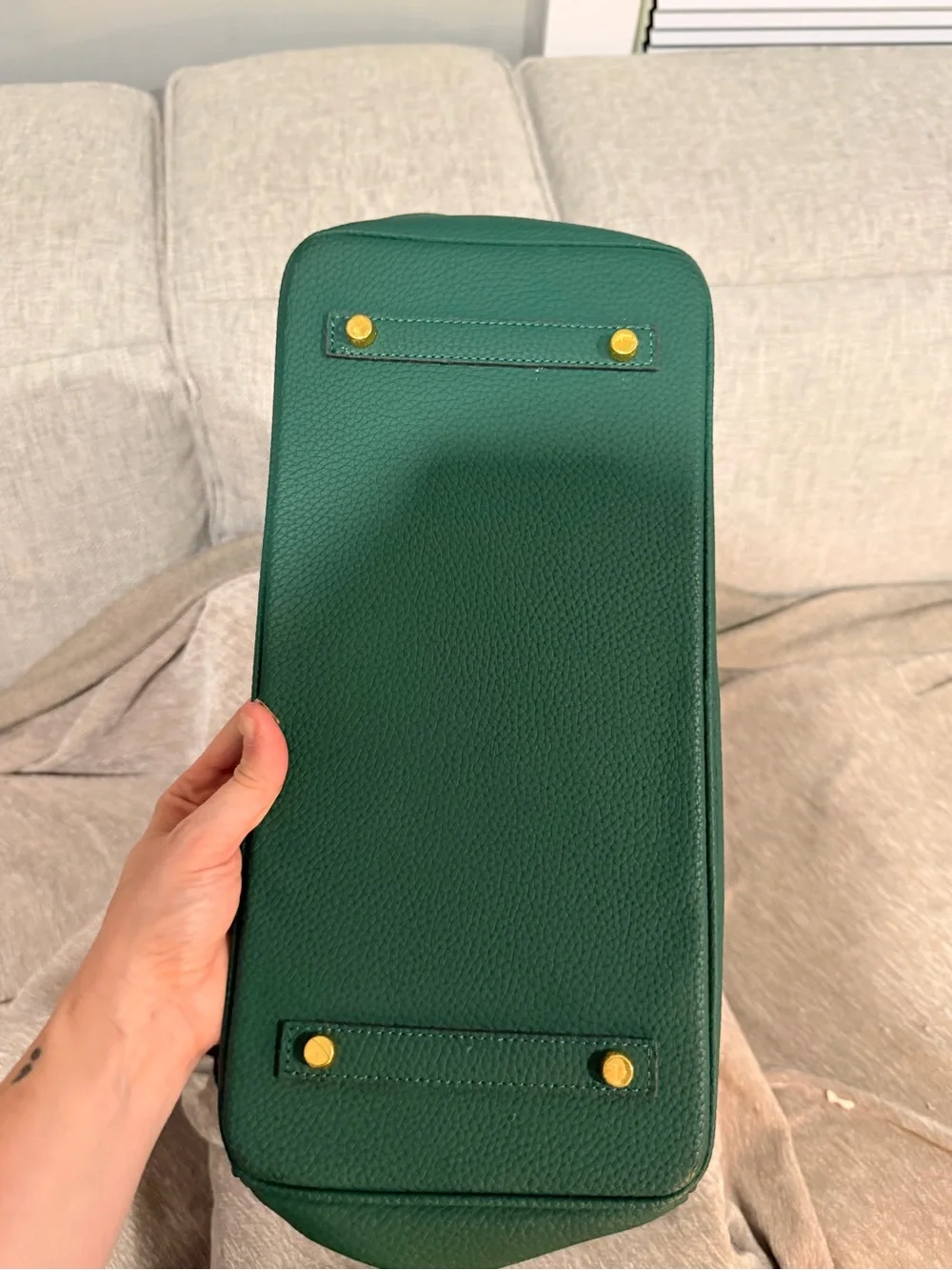 Emerald Green Leather Tote with Gold Hardware